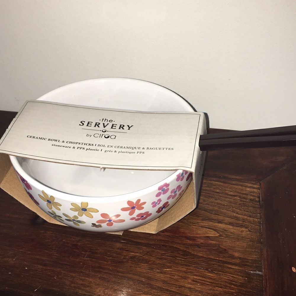 The Servery Ceramic Noodle Bowl & plastics Chopsticks Stoneware Bowl set